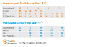 Korean size chart